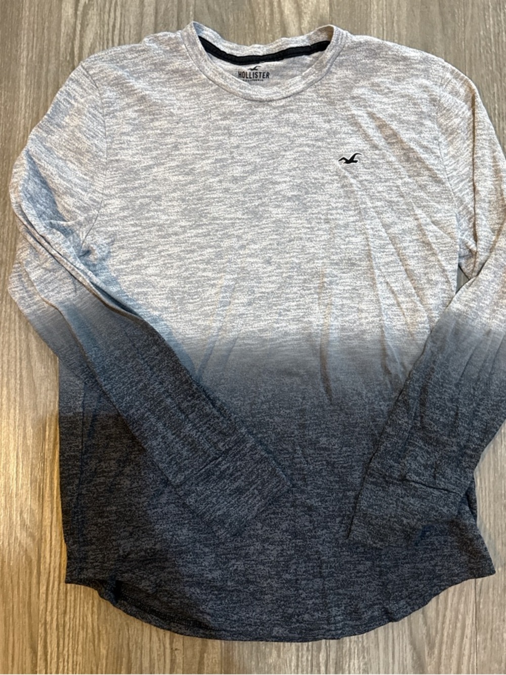 Hollister Men's Gray to Black Ombre Long-Sleeve Crew Shirt